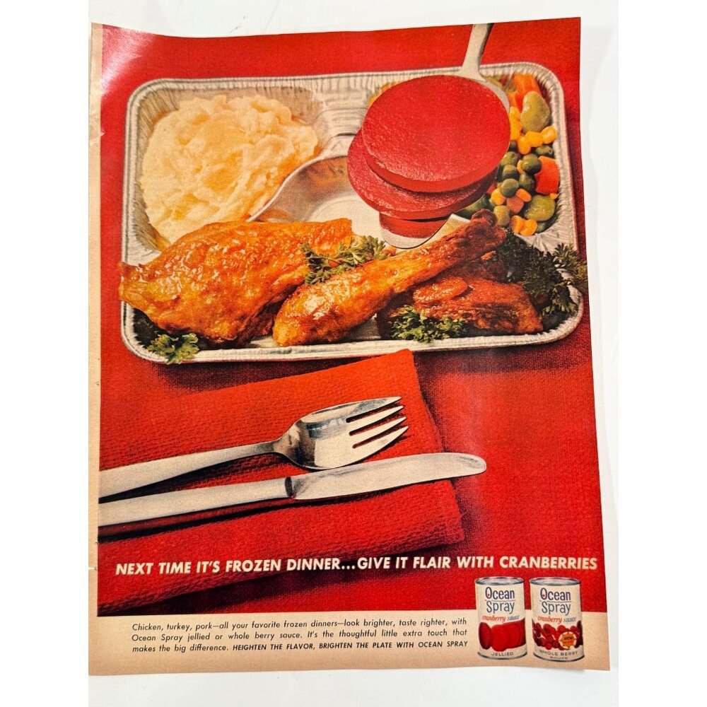 Vintage 1962 Ocean Spray Cranberries Frozen TV Dinner Advertisement Print Ad